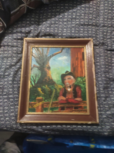 Ancien tableau huile sur bois - tableau,