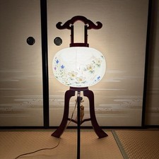 Ancienne grande lampe japonaise Bon Lanterne Obon bois mokume vin 12go 92cm d...