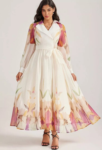 Robe longue abricot floral - longue,