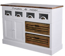 Meuble bar blanc commode buffet campagnard style en bois avec portes et tiroirs