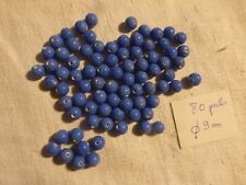 lot de 80 PERLE vintage en VERRE ANCIENNE ronde lisse bleu 9mm