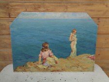 Tableau ancien Vittini Giulio bain plage nue peinture signé bord de mer femmes