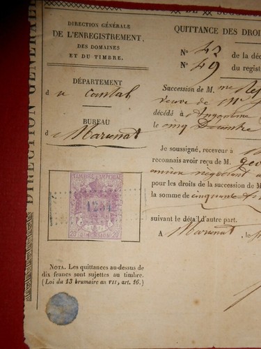 Ancienne quittance des droits - ancienne,
