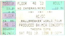 Billet De Concert AC/DC 10 Février 1996 Tacoma Dome