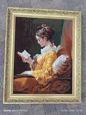 Canevas fini encadré, La Liseuse déco vintage Cadre Doré 