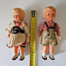 2 Poupées anciennes celluloïd danseuses  jouet mécanique  16 cm