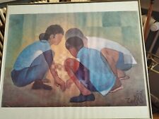 Tableau Gravure ou Lithographie encadrée de  TOFFOLI  "Les enfants au damier