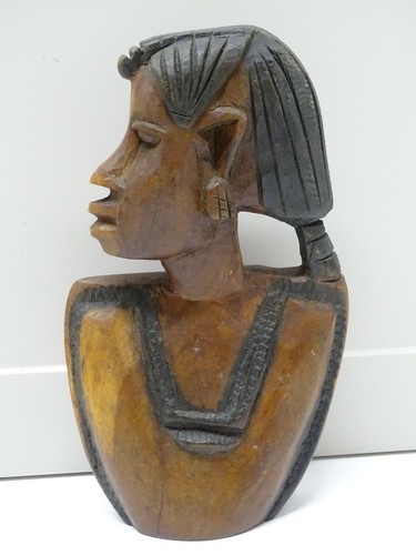 Statue buste bois femme - -statue,