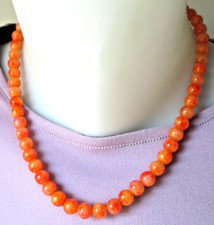 Ancien Collier perles de porcelaine orange fermoir couleur or bijou vintage 5218