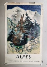 Affiche publicitaire vintage SNCF ALPES - Lucien Fontanarosa 60's . French RAIL