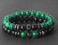 Lot de 2 Bracelets de perles Malachite, Agate mate et Hématite, Sur mesure