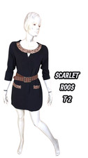 Scarlet Roos Taille 38 Superbe robe manches 3/4 noire et cuivre