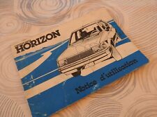 NOTICE D'UTILISATION & D'ENTRETIEN CHRYSLER SIMCA HORIZON 1978 / 79