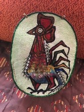 Beau Plat Vide Poche métal émaillé d'un coq coloré