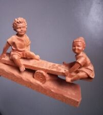 Sculpture en Bois Vintage de La Forêt Noire Couple d'Enfants sur une Balançoire 