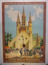 Affiche ancienne Originale Alo chemin de fer Bretagne le Faouët entoilée 1924