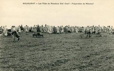 CPA ALGERIE BOUGUIRAT FETES DU MARABOUT SIDI CHERF PREPARATION DU MECHOUI (animé