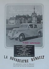 PUBLICITE RENAULT VOITURE LA NOVAQUATRE CONFORTABLE 5 PLACES DE 1938 FRENCH AD