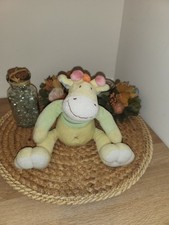 DOUDOU MOTS D'ENFANTS GIRAFE JAUNE VERT BLEU CROIX 26cm , Excellent Etat,b2