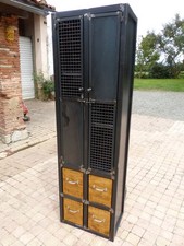 Armoire 2 portes 4 tiroirs industrielle fabrication sur mesure meuble bois metal