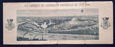 Vue générale de l' EXPOSITION UNIVERSELLE DE LYON 1894 - Carte 4 volets -Tombola