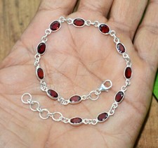 Grenat Rouge Ovale Gemme 925 Argent Sterling Bracelet Chaîne Thanksgiving Cadeau
