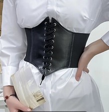 Ceinture élastique, simili cuir, réglable, noire, large, style Gothique