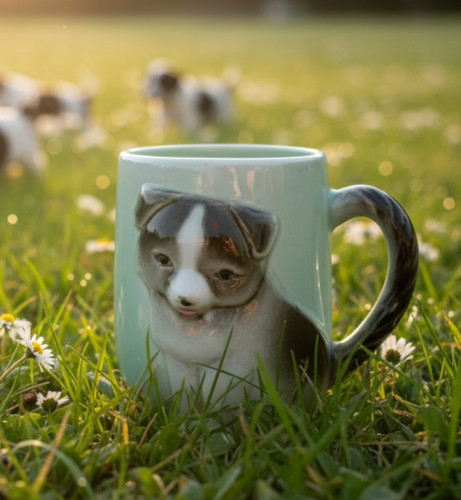 Tasse chien gris blanc - tasse, 3d