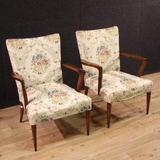 Paire de fauteuils italiens meuble style ancien bois tissu chaises 20ème siècle