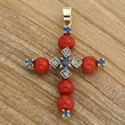 Pendentif croix jaune 14 - pendentif, en