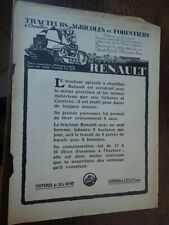 RENAULT tracteurs agricole et forestiers 189  publicité papier ILLUSTRATION 1920