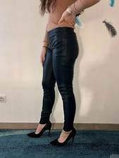 legging cuir agneau noir/bleu