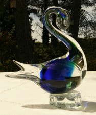 Cygne en verre Murano bleu et vert