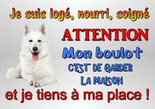 plaque attention au chien berger blanc suisse en métal 29x20cm percée réf 51b