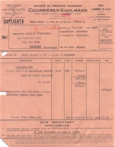 Facture 1944 courrieres - facture,