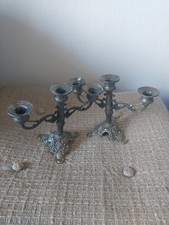 Superbe paire de chandeliers anciens 5 branches style baroque en métal décoré