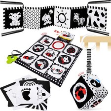Jouet Livre Tissu Montessori Bébé Eveil 0-12 Mois Carte Noir et Blanc Bébé Ca...