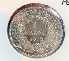 MONNAIE ARGENT SUPERBE 1 FRANC CERES 1872 PETIT A