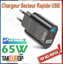 Chargeur Secteur Rapide USB 5V65W 1x QC3.0 1x PD3.0 USB-C 33W telephone Gan