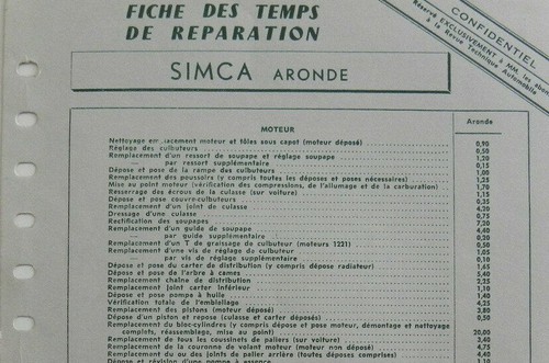 Fiche des temps réparation - des,