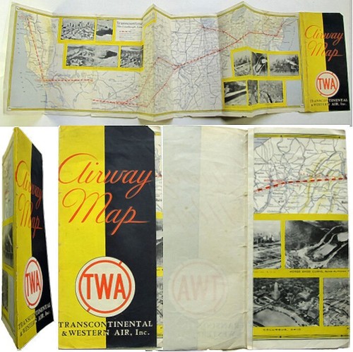 Vintage carte airway map - , twa