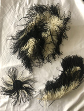 Antique French RARE 3 Thread Black White Victorian Ostrich Feather Dress Deco