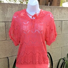 No Boundaries Women Blouse Hooded Medium Coral 52% Nylon 48% Cotton 