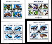 pim954 MALDIVES 4 blocs 2013/14: oiseaux,tortues,poissons,et papillons 