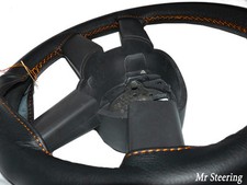 Couvre Volant En Cuir Grain Noir Pour Audi A4 B7 05-08 Avec Couture Orange