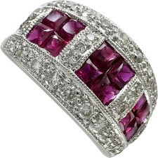 Bague US 6.2 Ruby 1.45ct diamant 0.50ct Pt900 platine 9.3g femmes