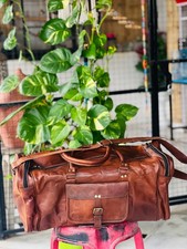 Sac de sport de voyage en cuir de chèvre véritable pour homme marron neuf vin...