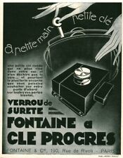 Publicité ancienne verrou de sureté Fontaine clé Progres 1929 issue de magazine