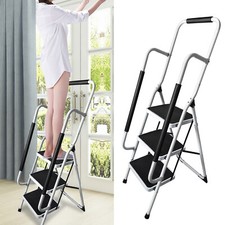 Escabeau pliable à 3 marches avec main courante - Escabeau pliable en acier 