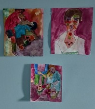 Lot De 3 Aquarelles Art Brut